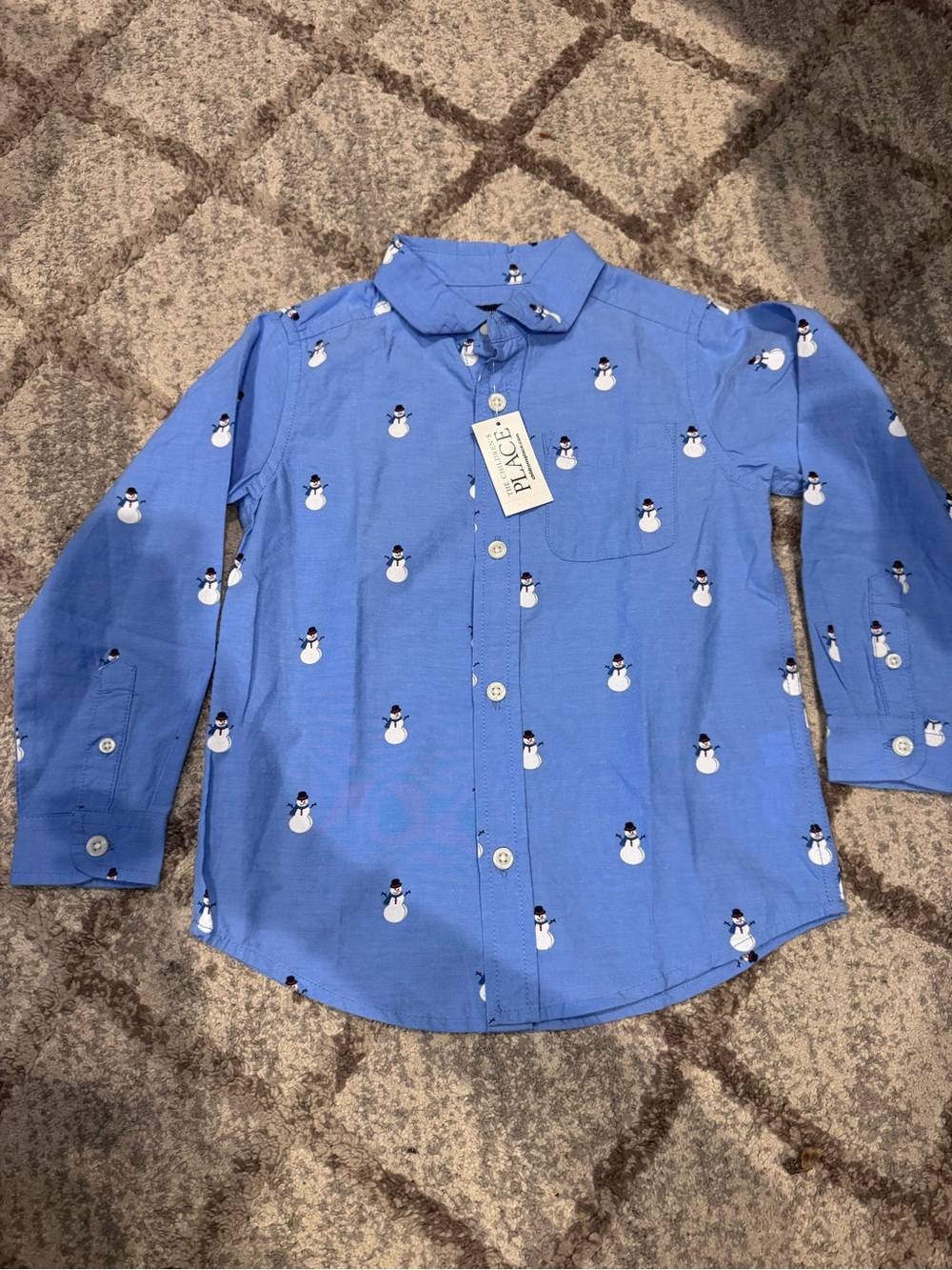 The Children's Place Blue Snowman Pattern Button-Down Shirt